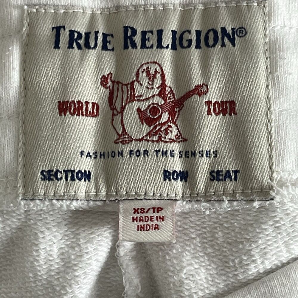 True Religion Spell Out Joggers Pants Women's XS Logo Pockets Tapered White - Picture 5 of 8